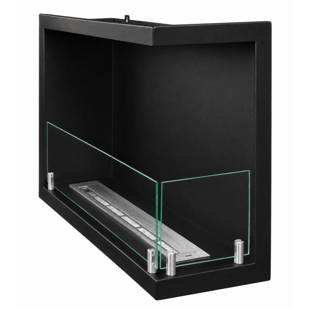 Sutri 60 - Camino a Bioetanolo da Incasso Angolare Destro 60x45x22,4 cm con Bruciatore 1,5lt in Acciaio