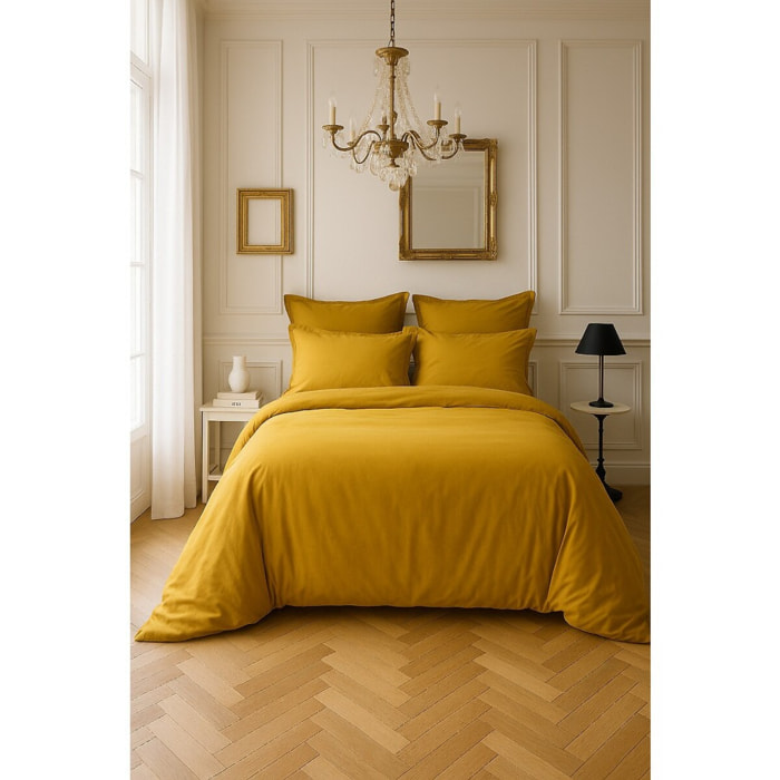 Housse De Couette 100% Satin de Coton lavé 105 Fils Bronze