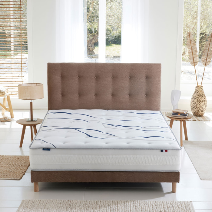 Ensemble matelas mousse HD SERENA + sommier, chenille bouclettes Moka