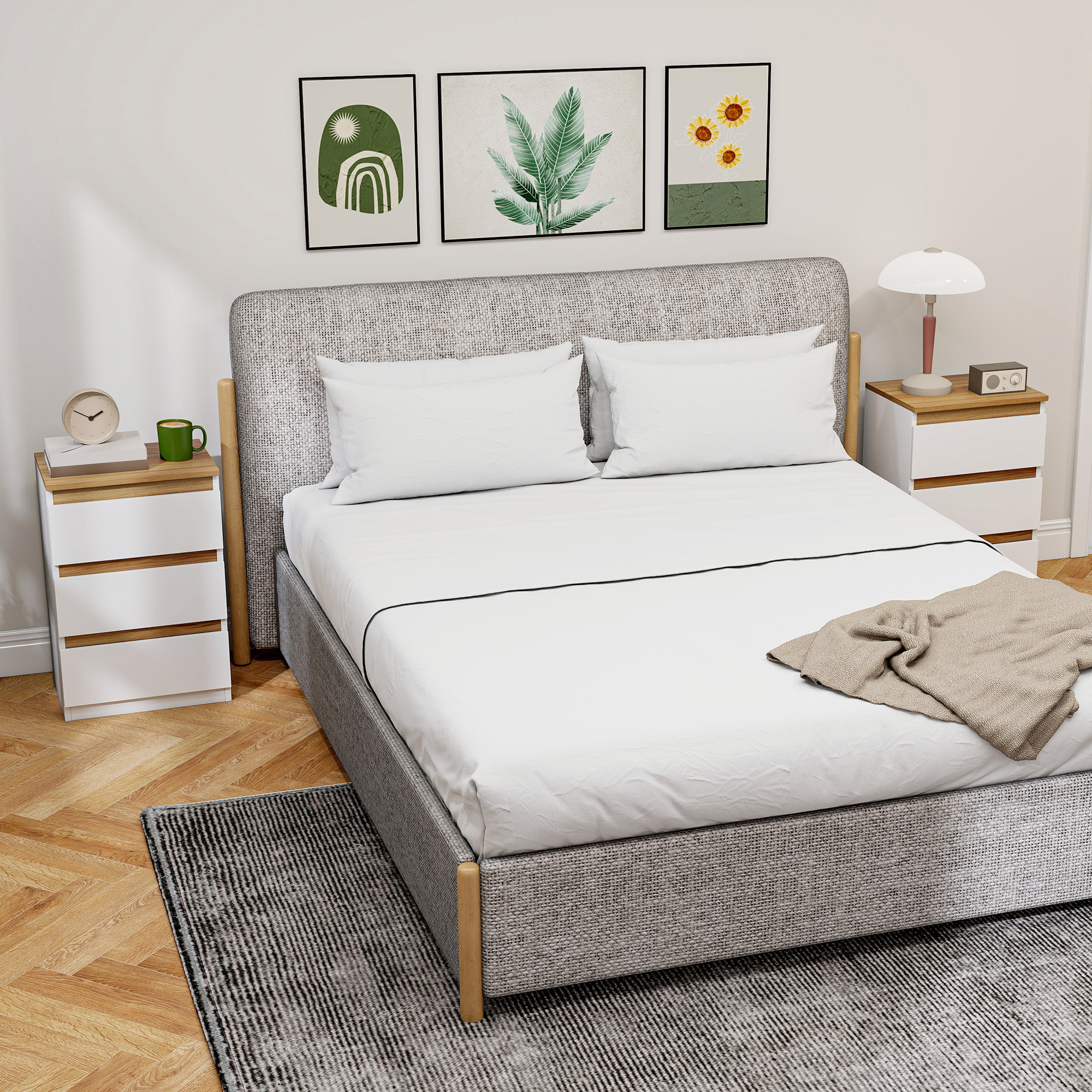 Pack de 2 Mesitas de Noche Mesillas de Noche Dormitorio Estrechas con 3 Cajones Estilo Moderno 40x30x59,5 cm Blanco