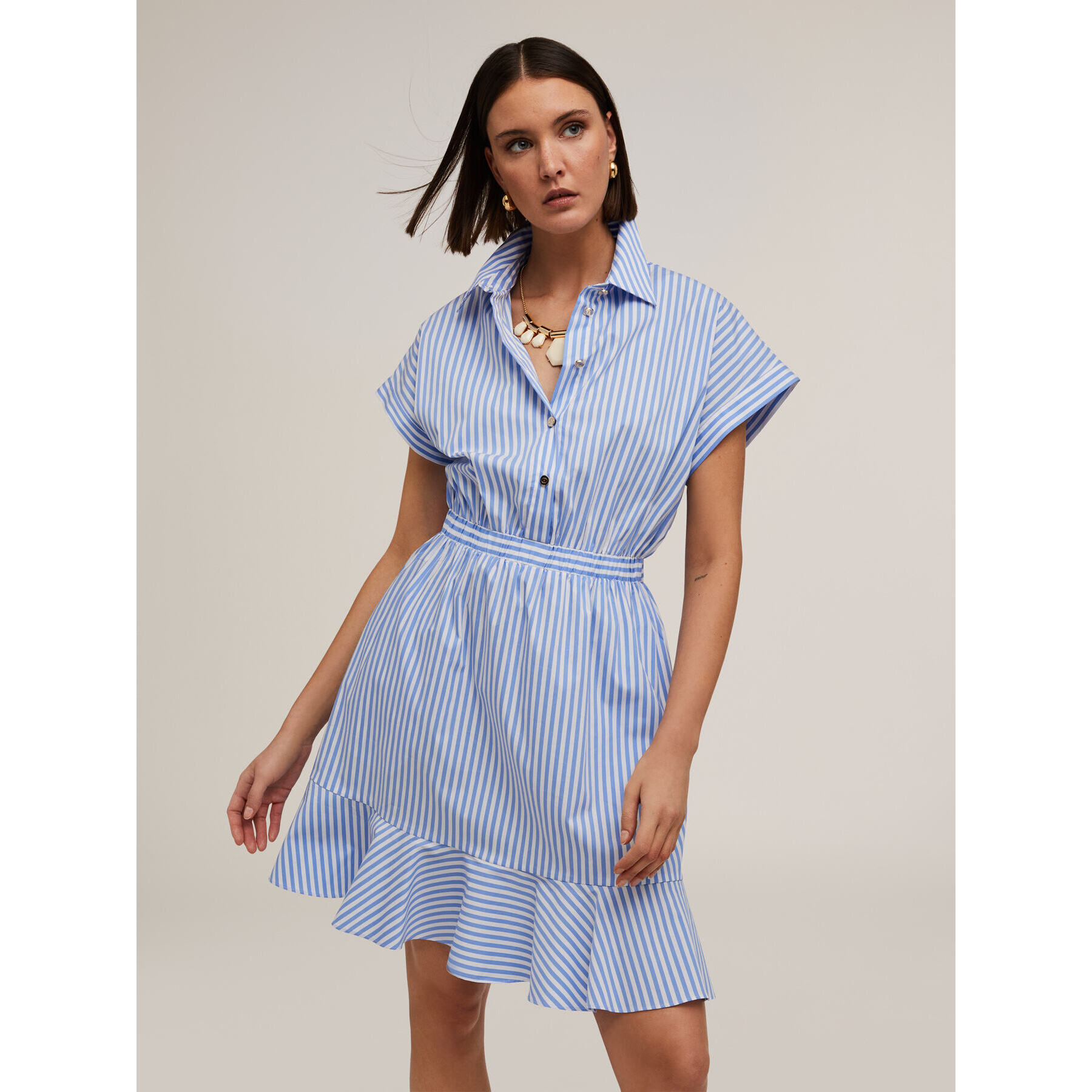 Motivi - Vestido camisero de algodón a rayas - Light - blue