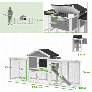 Poulailler chalet multi-équipé rampes nichoirs pondoirs plateau excrément fenêtre portes bois gris blanc