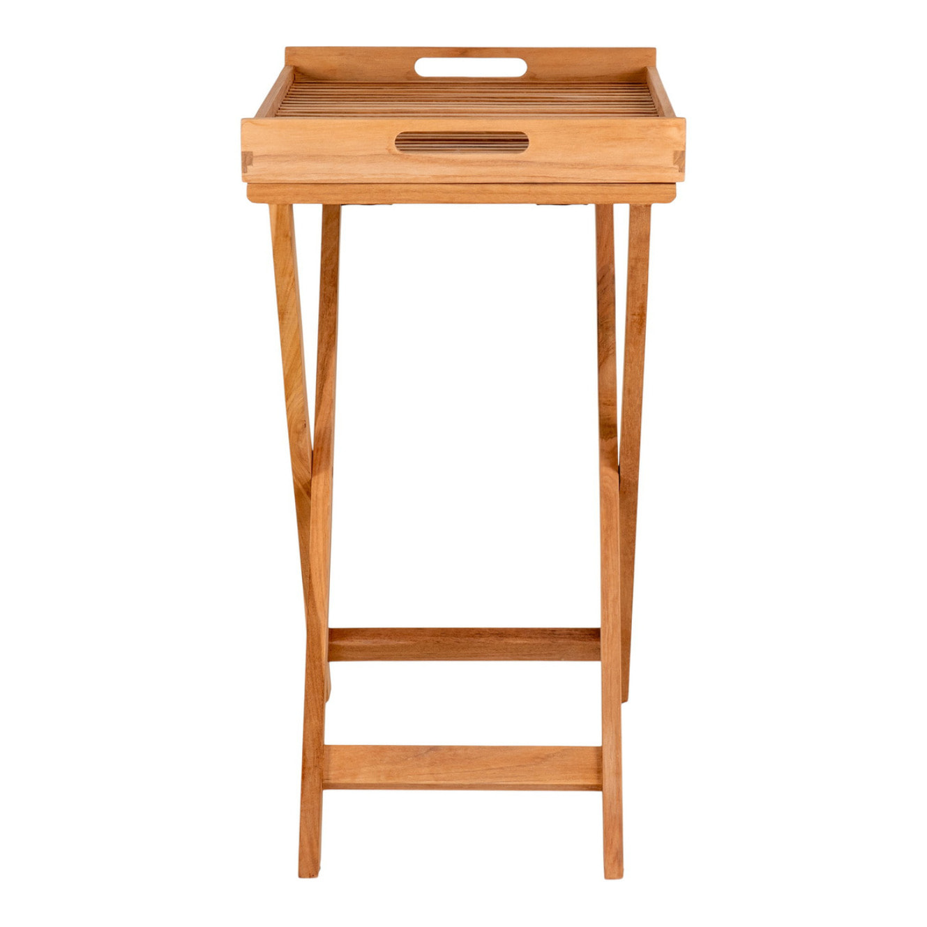 Tavolino Ronda con vassoio in teak naturale 60x40x70 cm