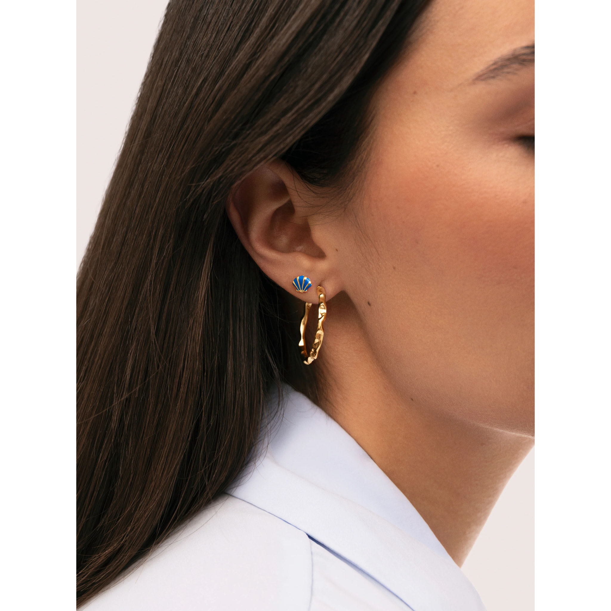 Pendiente Suelto Concha Enamel Plata Baño Oro