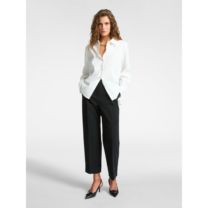 Elena Mirò - Pantaloni gamba larga con risvolto - Nero