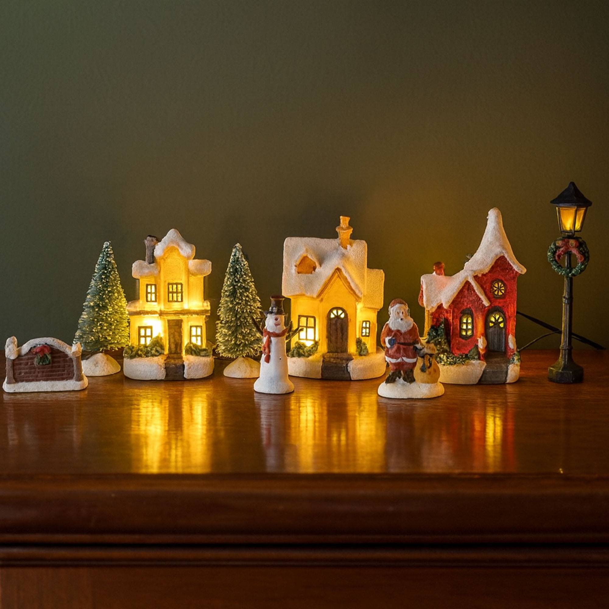 Conjunto de 10 piezas de paisaje navideños con iluminación led