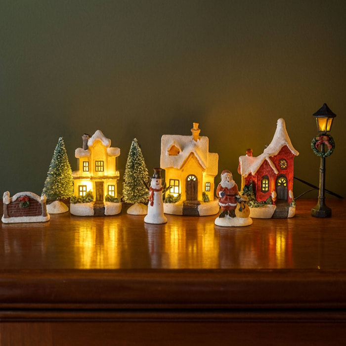 Conjunto de 10 piezas de paisaje navideños con iluminación led