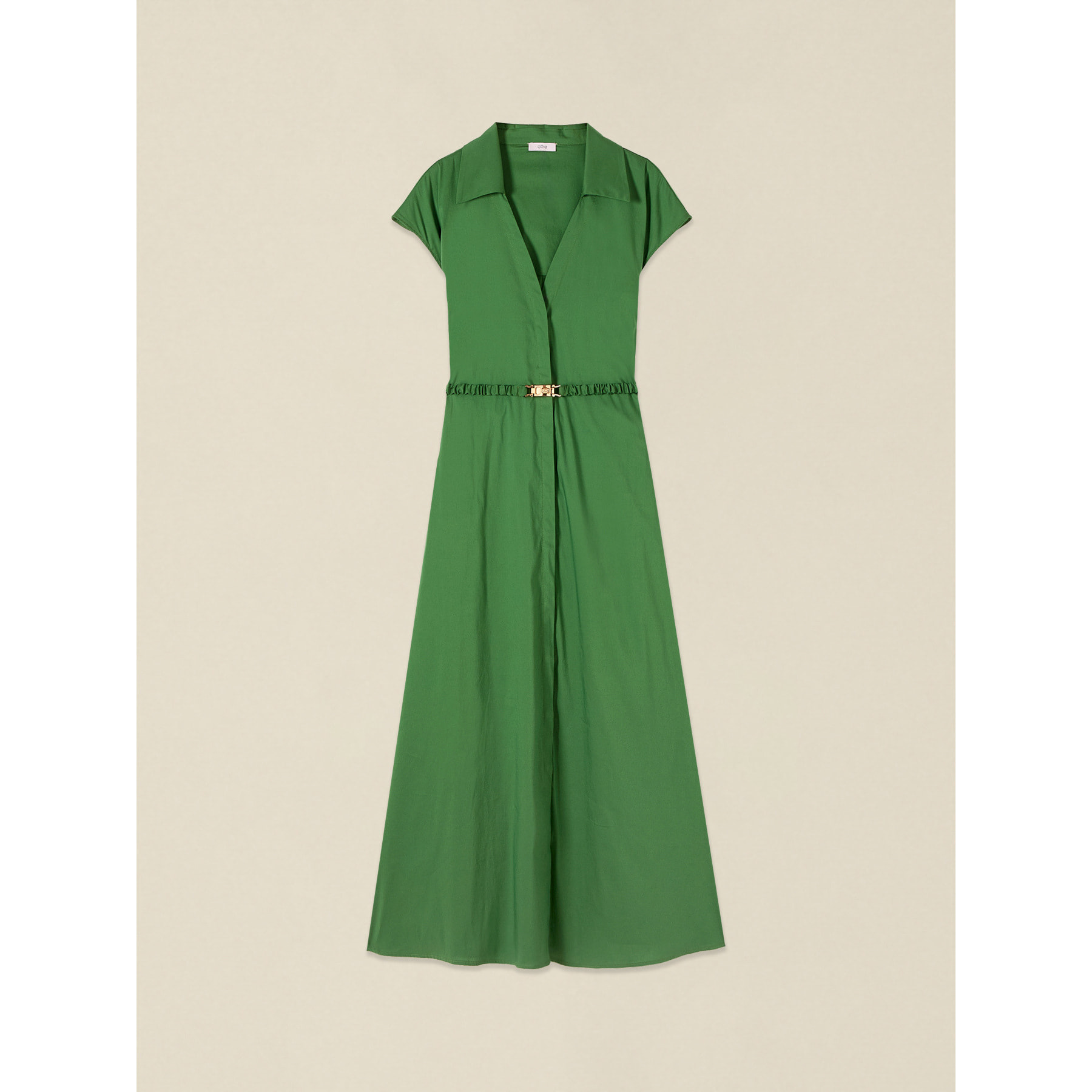 Oltre - Vestido camisero en popelín con cinturón - Verde