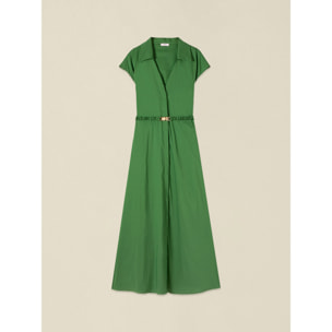 Oltre - Vestido camisero en popelín con cinturón - Verde