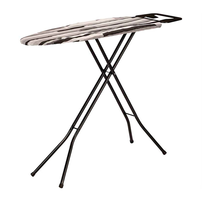 Asse da stiro pieghevole. Design a righe nere. Area di stiratura 30x105 cm