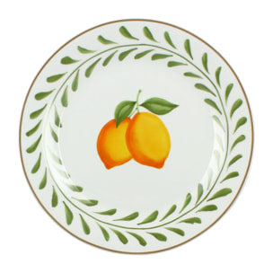 Lot de 6 assiettes plates 26,5cm en porcelaine à imprimé citron LEMON