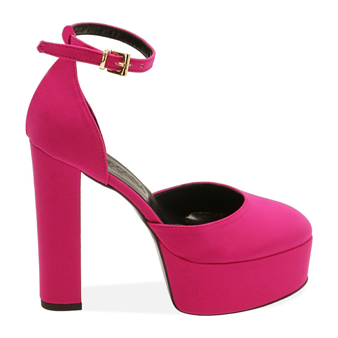 Décolleté platform fucsia in lycra, tacco 13 cm