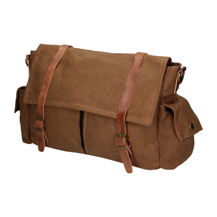 Borsa a spalla unisex - Modello Mina - Canvas e vera pelle - 24.0 x 34.0 x 10.0 cm