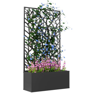 Jardinera Exterior Grande de Metal Jardinera con Pantalla de Privacidad de Hojas Decorativas Jardinera de Pared o Independiente para Patio Terraza 61x23x113 cm Negro