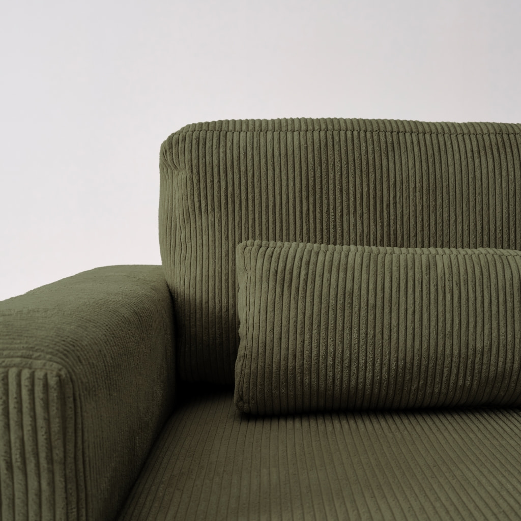 Canapé d'angle convertible réversible 5 places velours côtelé kaki avec coffre de rangement - Theo