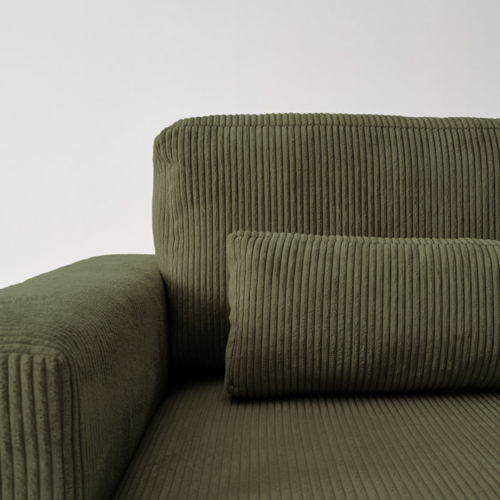 Canapé d'angle convertible réversible 5 places velours côtelé kaki avec coffre de rangement - Theo