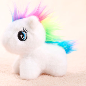 Peluches extra morbido e soffice con pendente. Design pony colorato. 13 cm.