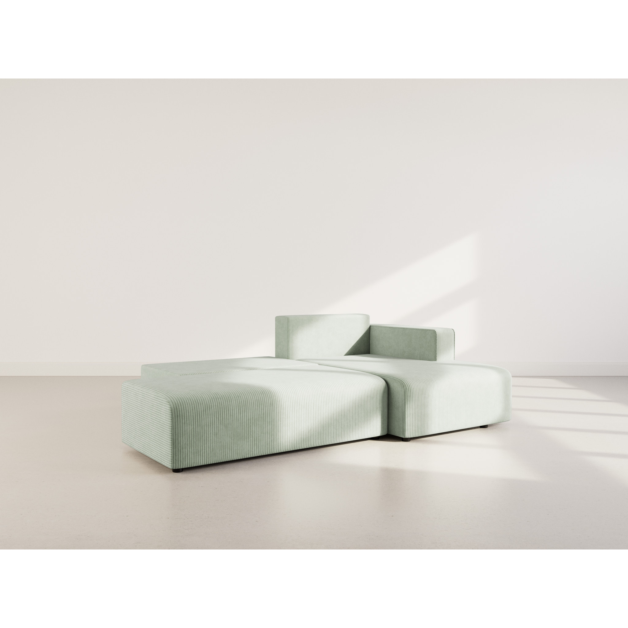 Topaze - canapé d'angle droit 4 places convertible avec coffre en velours côtelé - Vert sauge