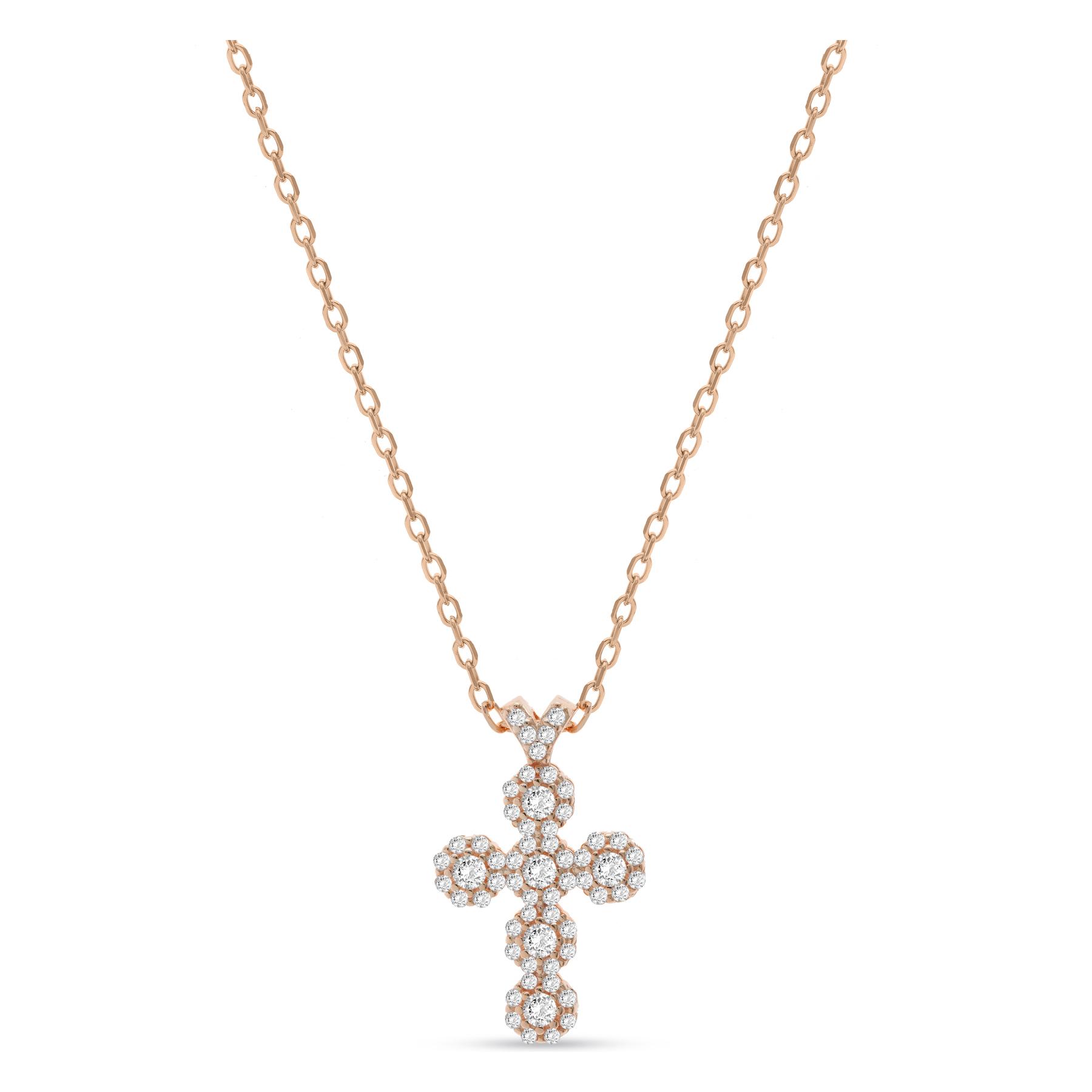 Collana Hiriwa 925 con Pendente Argento Rosè Pietre Bianche Croce