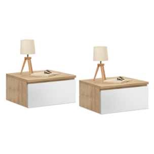 Tables de chevet suspendues Tom 1 tiroir bois et blanc - lot de 2
