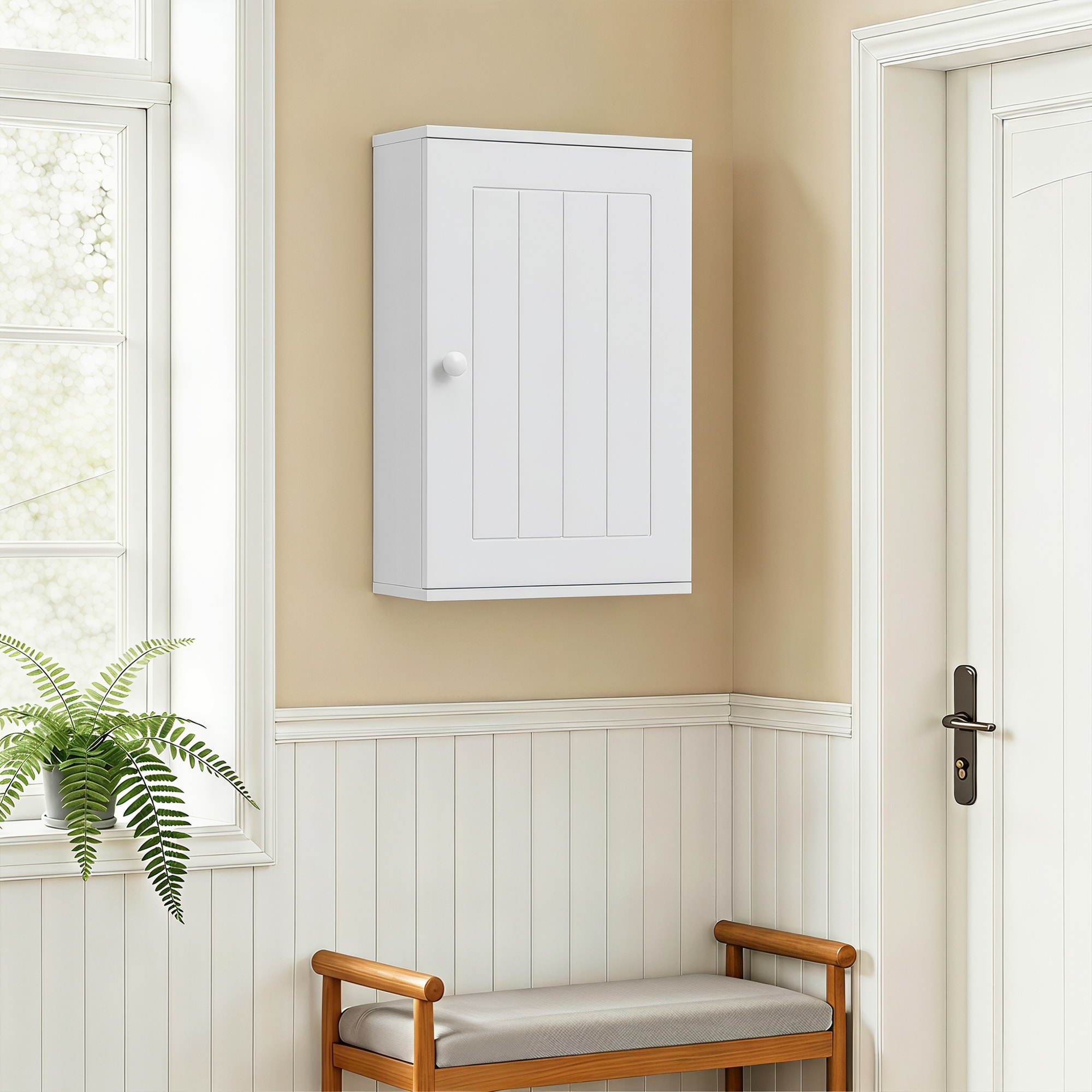 Armario de Baño de Pared, Mueble de Baño Colgar, Puerta con Cierre Suave, Estante Ajustable, para Cocina, Lavadero, 30x14x50 cm, Blanco