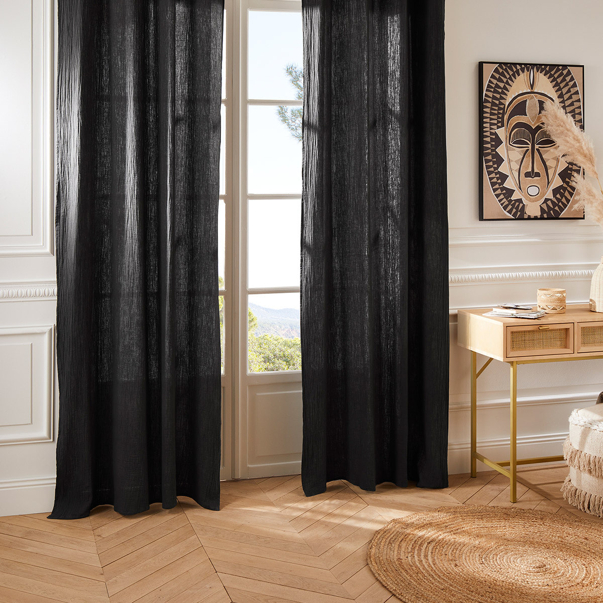 Rideau "Jamana" en coton 130x260cm gris foncé