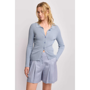 Kocca - Maglia cardigan a costine sottili Donna, Costine, Colletto di camicia