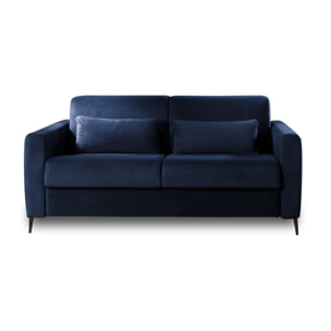 Owen - canapé lit 3 places convertible express couchage quotidien 140 cm matelas 12 cm en velours - Bleu nuit