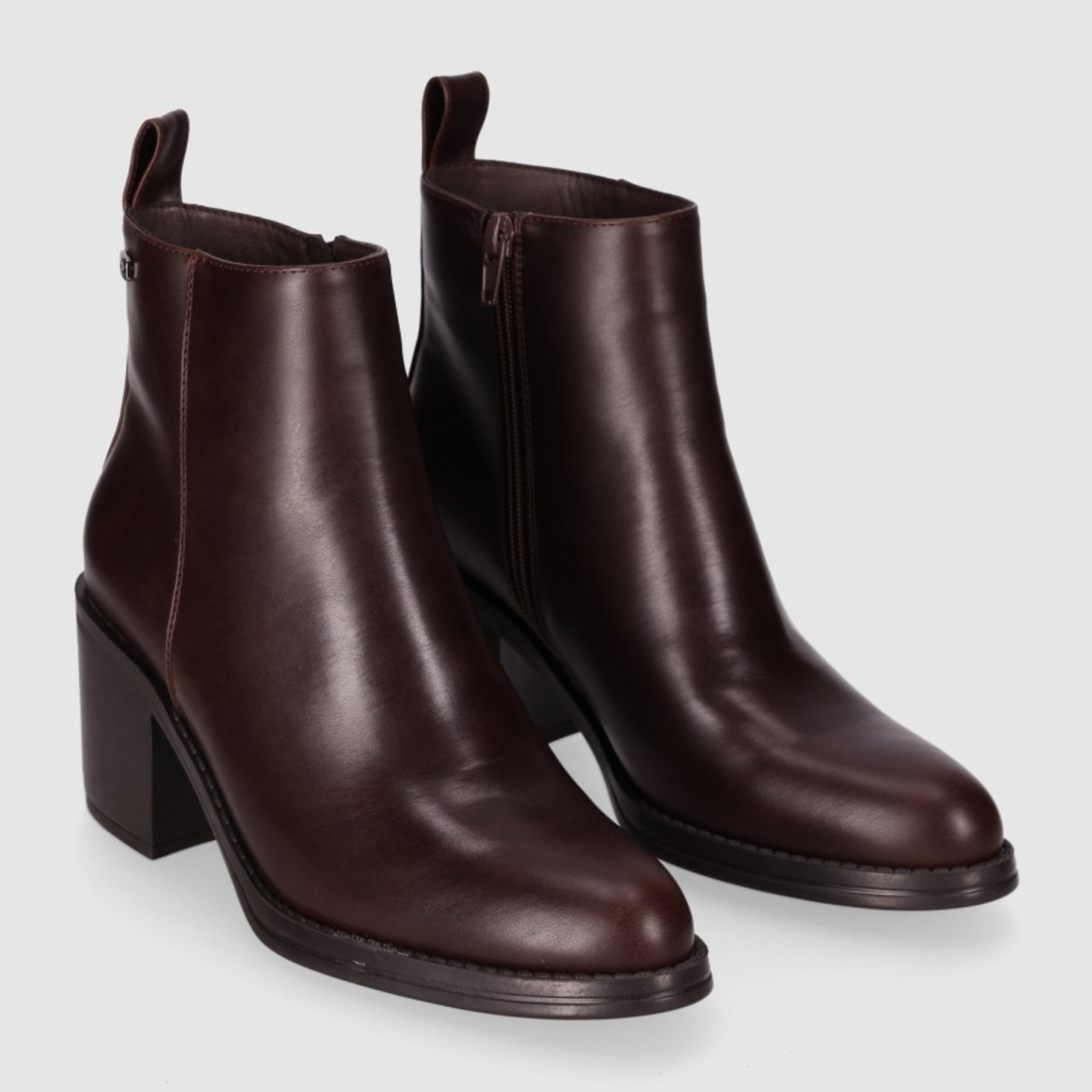 Botines de Piel Sintética - Marron - Tacón: 7 cm