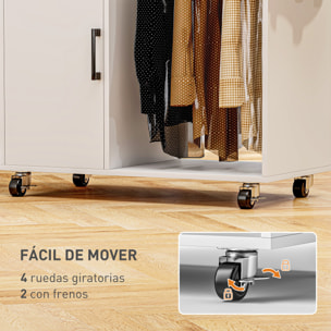 Mueble de Planchar con Ruedas y Soporte Lateral Mueble de Planchado con Tabla de Planchar Barra para Ropa Estante Ajustable 127,5x43,5x153 cm Blanco