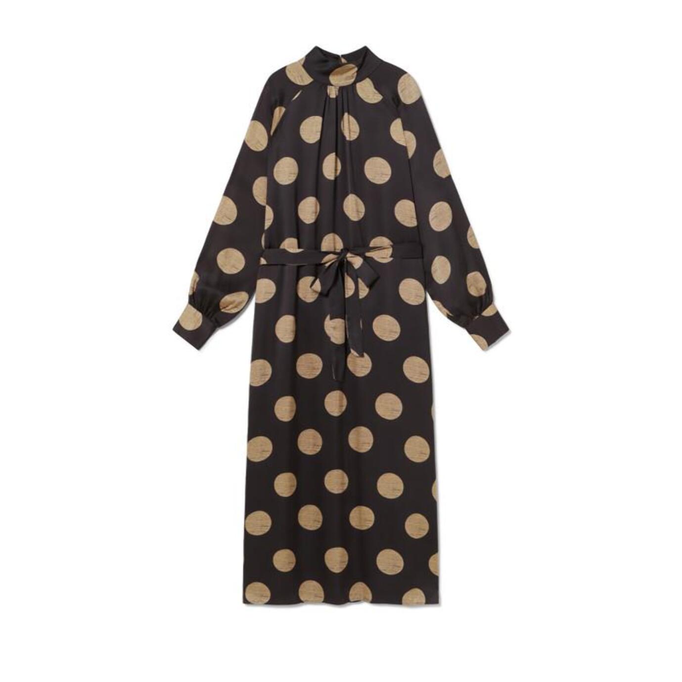 Abito svasato collo alto a pois