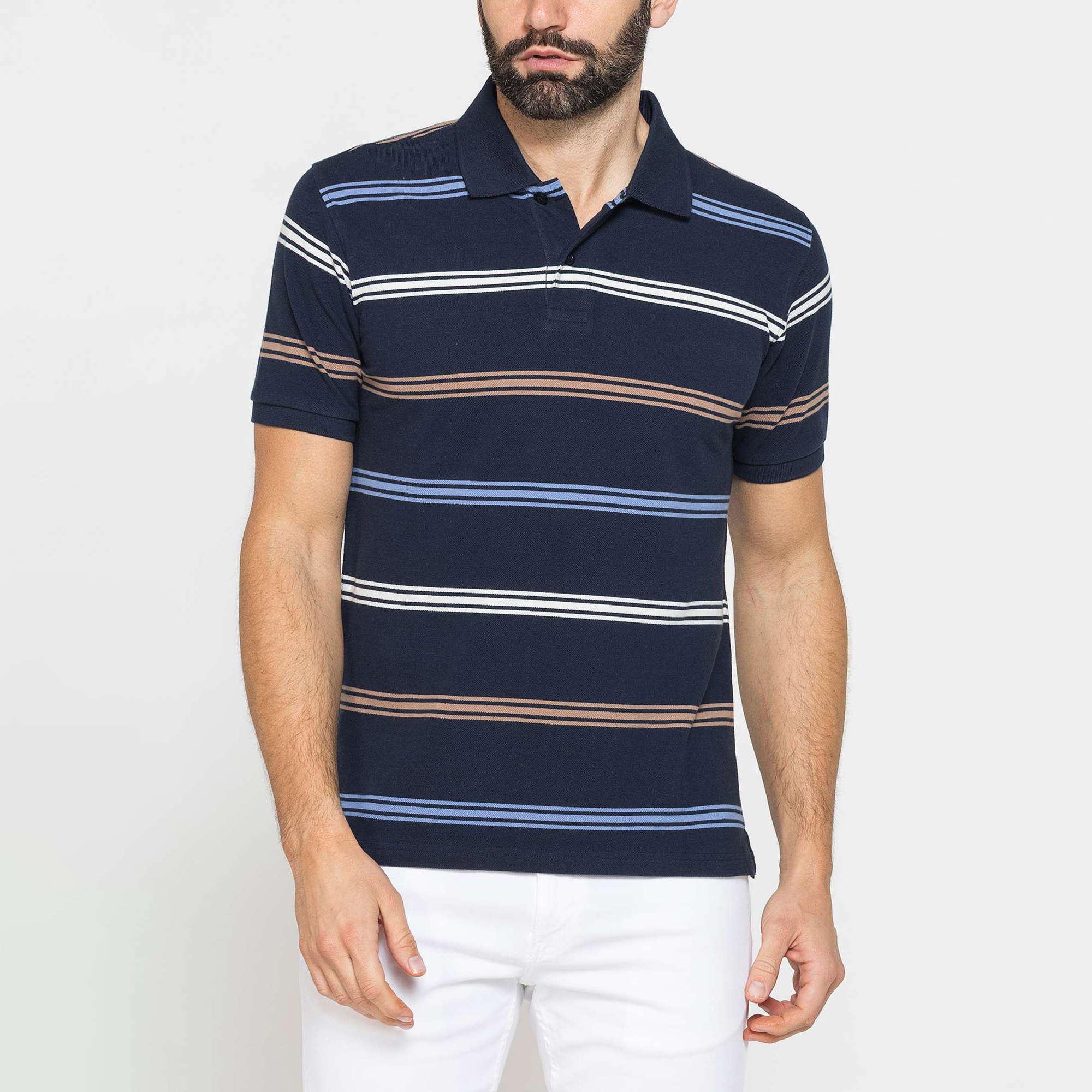 POLO A RIGHE DA UOMO IN PIQUET DI COTONE