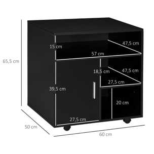 HOMCOM Mueble con Ruedas para Impresora Armario de Oficina Multifuncional con Estantes con Amplio Espacio de Almacenaje 60x50x65,5 cm Negro