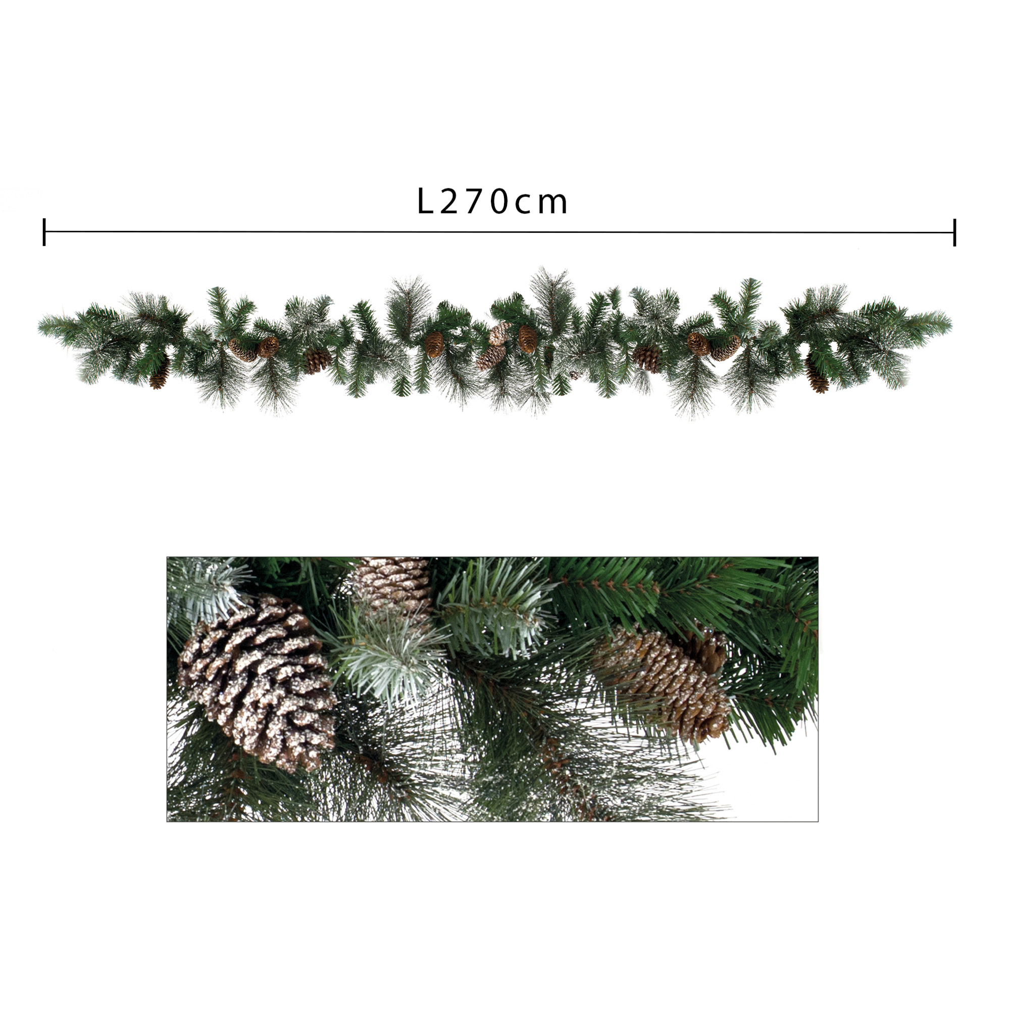 Ghirl Innevata Con Pine, 120 Tips. Altezza 275 Cm - Pezzi 1 - 270X25X25cm - Colore: Altro - Bianchi Dino - Articoli Natalizi