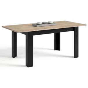 Mesa de comedor extensible en negro mate y roble canadian 140-190x90 cm Sira Negro Mate - Roble Canadian