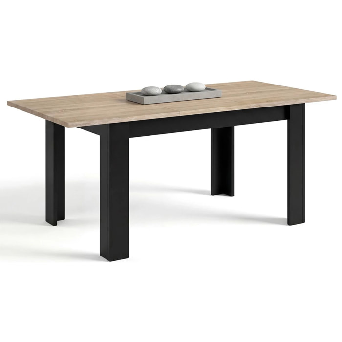 Mesa de comedor extensible en negro mate y roble canadian 140-190x90 cm Sira Negro Mate - Roble Canadian