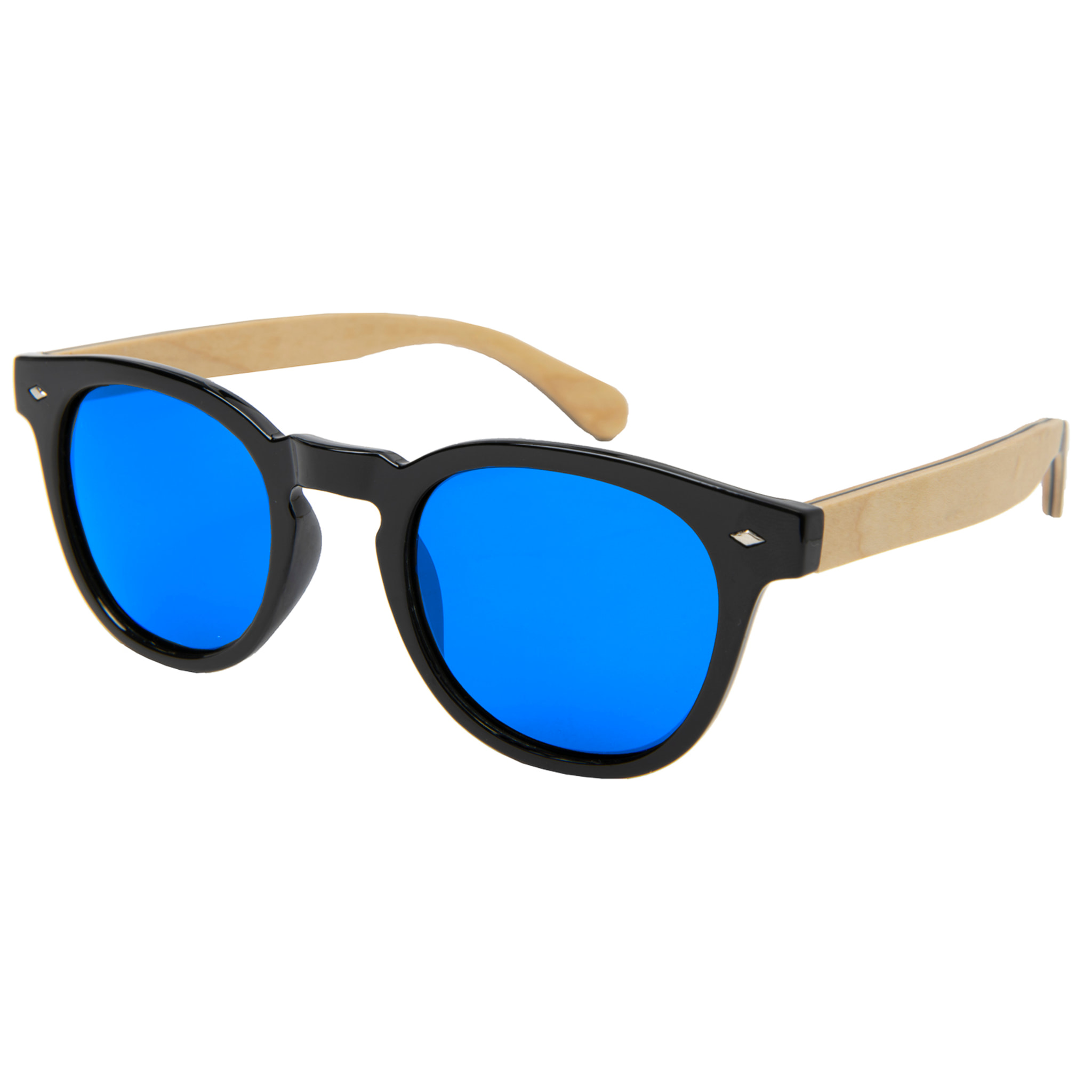 Gafas de sol OCEAN ILLINOIS - Frente negro brillante con patillas de arce y / Revo azul