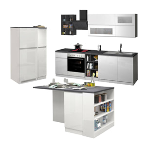 Cucina completa Dantenucc, Set da cucina modulabile, Cucina componibile con più elementi, 100% Made in Italy, Bianco lucido e Ardesia