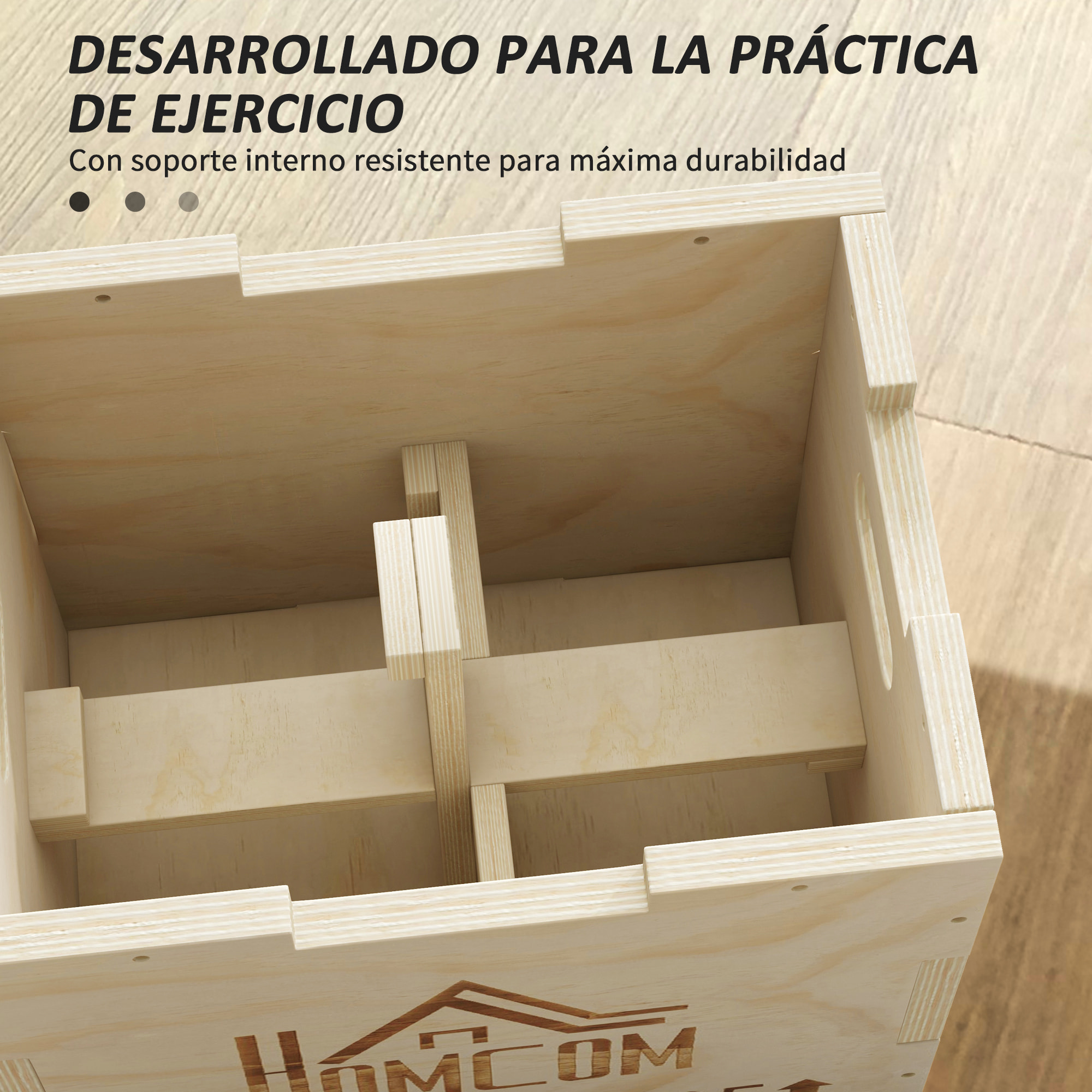 Cajón Pliométrico de Madera 3 en 1, Plataforma de Caja Pliométrica con 3 Alturas Diferentes, 2 Mango Hueco, Entrenamiento de Salto, Fuerza, para Casa, Gimnasio y Exterior, 40,5x35,5x30,5 cm