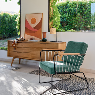 Lampe droit "Ali" - métal et bambou - noir - H43 - 5 cm