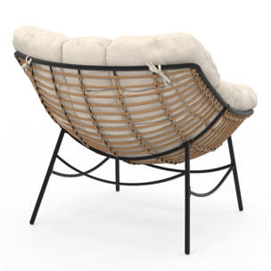 Fauteuil de jardin Lois rotin et coussin écru