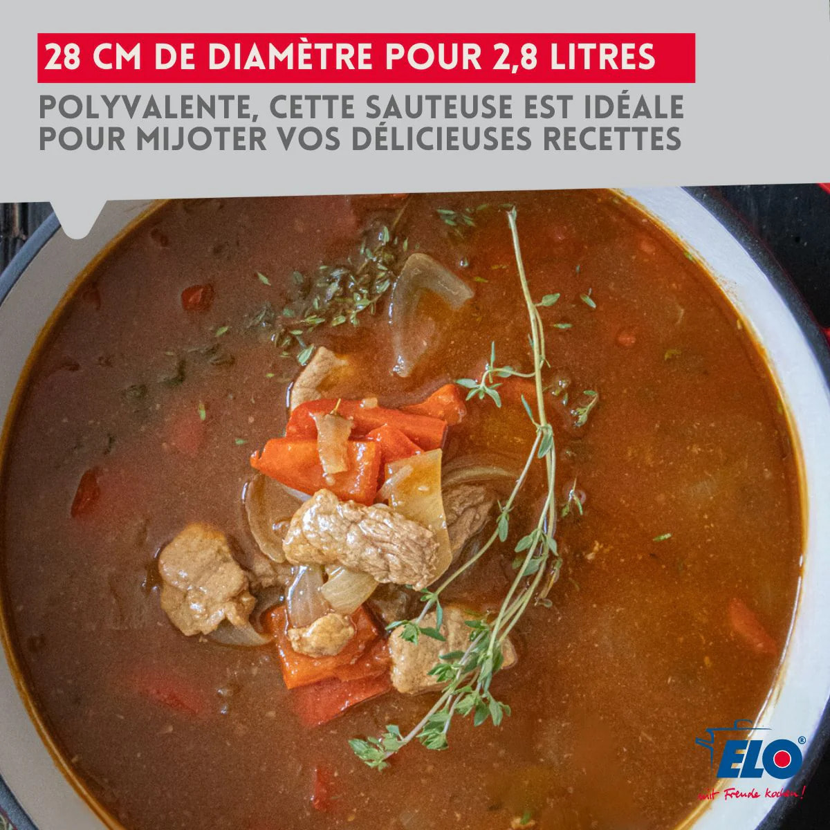 Cocotte en fonte émaillée basse 28 cm rouge cerise 3L Elo