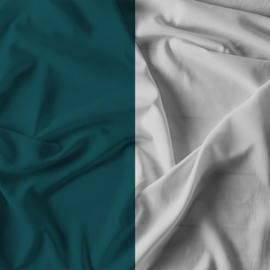 COMPLETO LETTO NATURAL COLOR, 100% Cotone, Made in Italy - VERDE PETROLIO/GRIGIO CHIARO