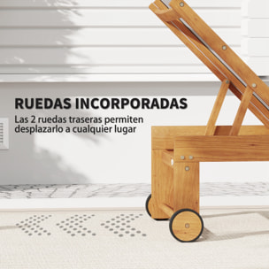 Tumbona de Madera de Acacia Tumbona de Jardín Exterior con Ruedas Respaldo Ajustable en 4 Niveles Carga 160 kg Tumbona para Patio Terraza Balcón Teca y Gris Claro