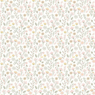 Papier peint fleuri prairie pastel fond blanc
