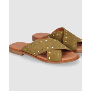 Sandalias de Serraje - Kaki - Tacón: Bajo