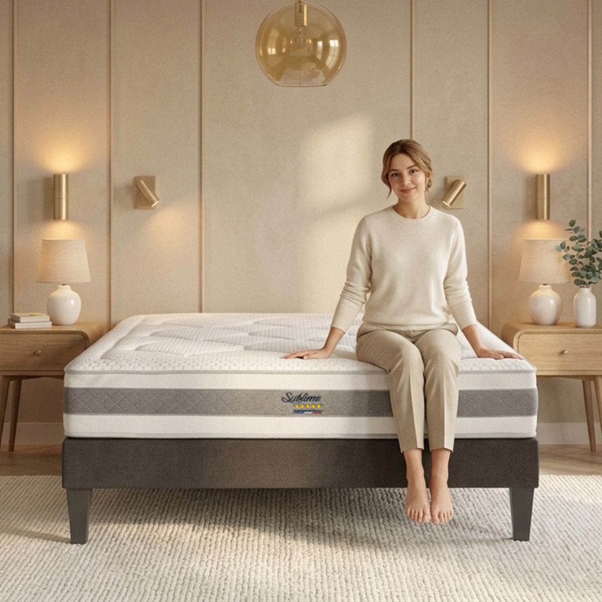 Matelas Sublime, 22 cm, Mémoire de Forme et Mousse Haute Densité, Soutien Mi-Ferme, Déhoussable, Fabrication Française