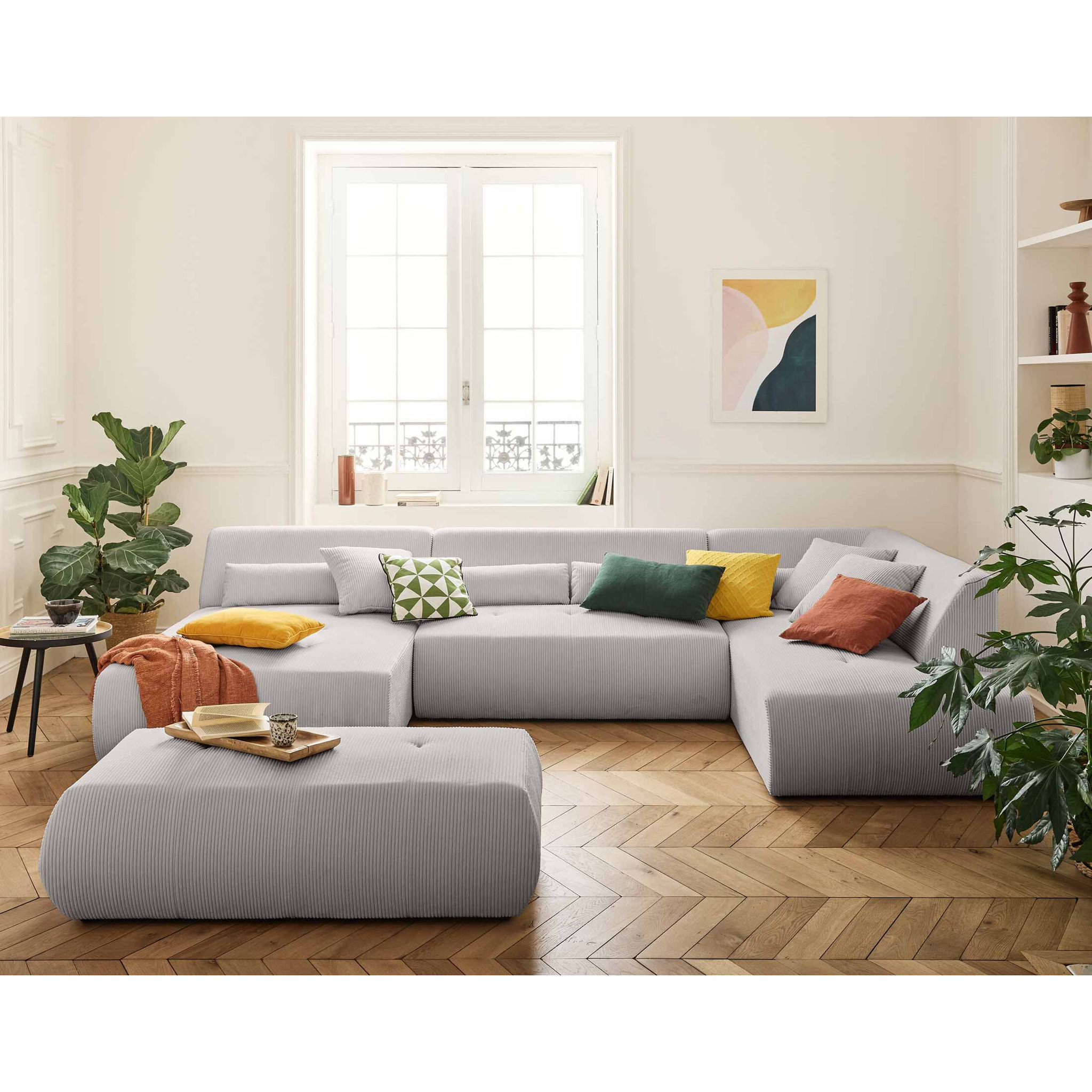 Onyx - pouf d'appoint - en velours côtelé - Gris clair