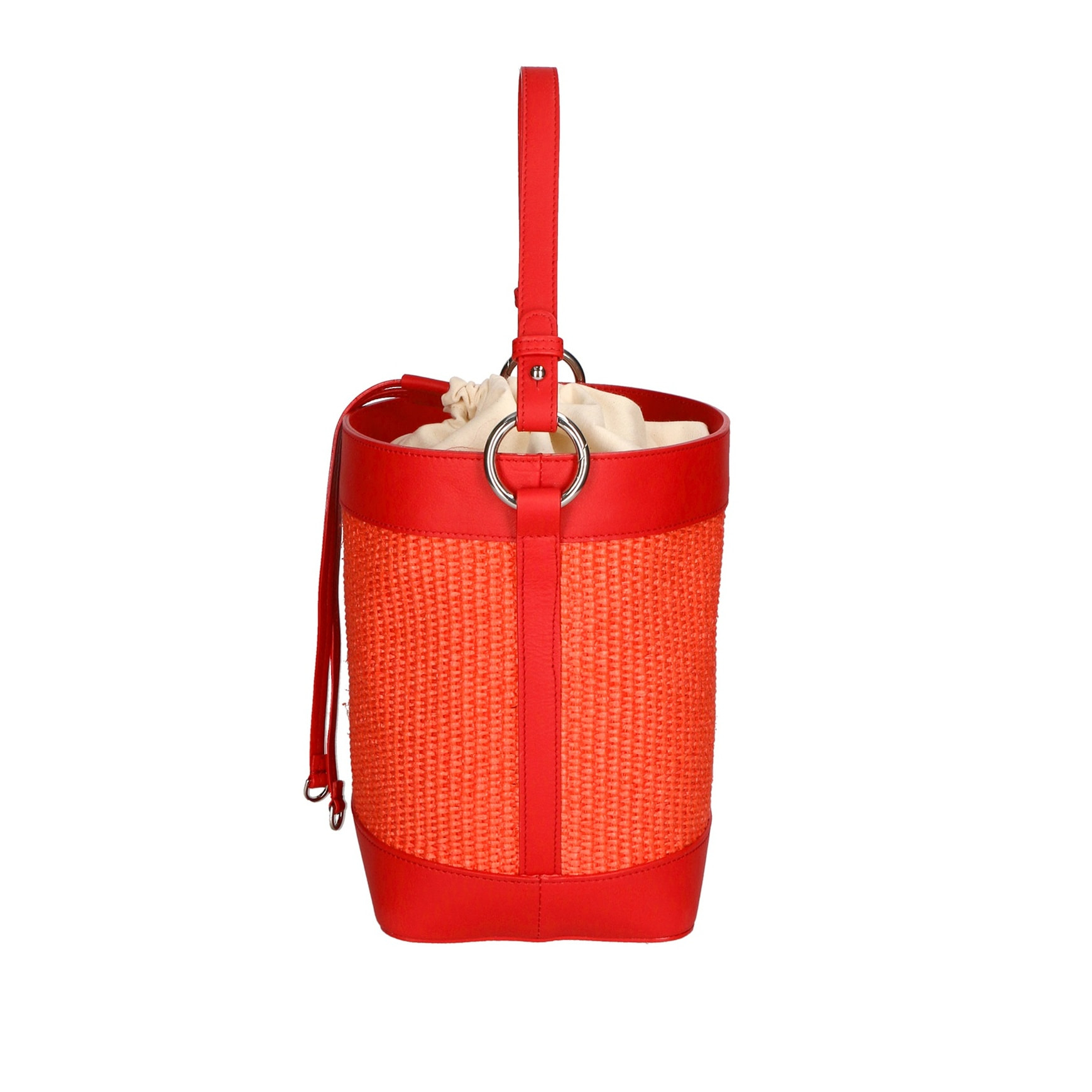 Borsa a secchiello da donna - Modello False - Misto pelle e tessuto - 24.0 x 18.0 x 15.0 cm