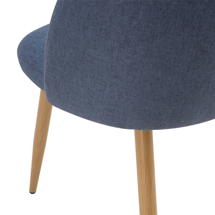 Lot de 2 chaises en tissu bleu et pieds en métal effet bois - Cozy